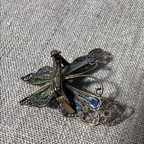 Colorful Butterfly Enamel Brooch Vintage signed 800 Sterling Silver. WA491 - Picture 5 of 6